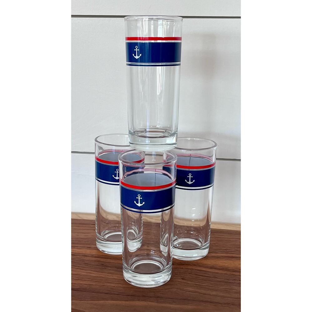 Chic & Tonic Let's Sail Away Highball glasses, Set of 4 2018 Bar Nautical Anchor